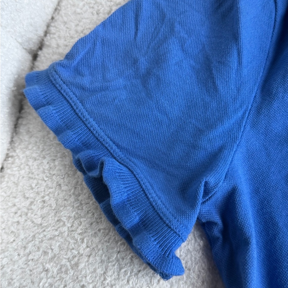 Tory Burch Blue Ruffle Collar Polo with Logo Buttons - Picture 7 of 9